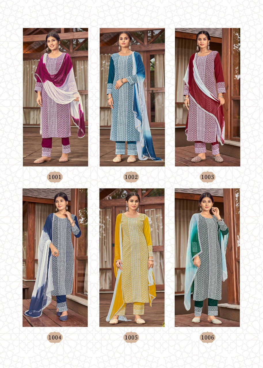 Schiffli 2 Fancy Designer New Exclusive Wear Heavy Rayon Readymade Suit Collection
